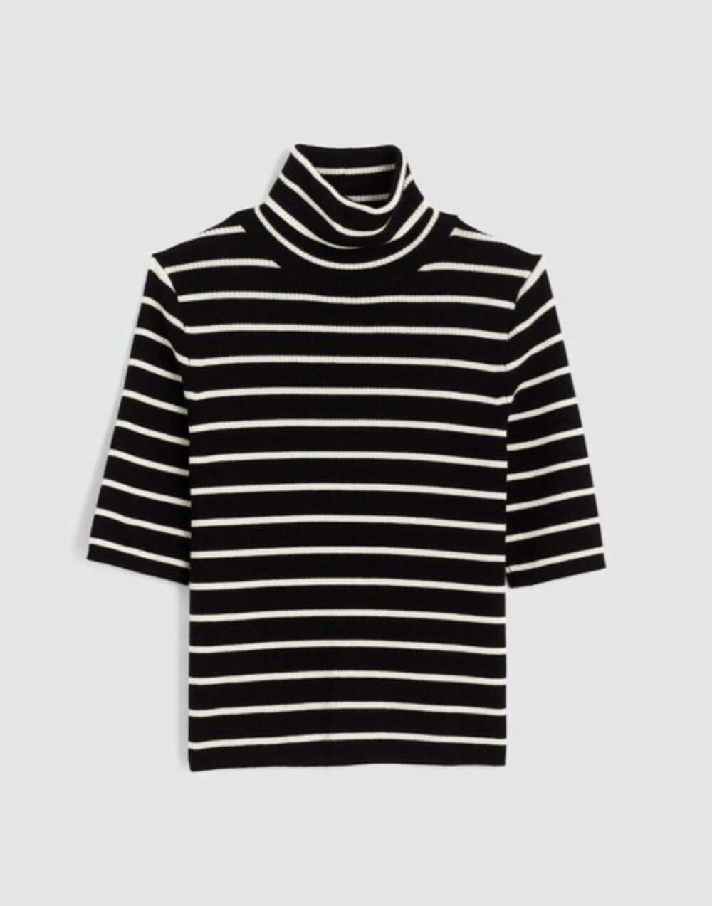 Madewell Black and White Striped Turtleneck Short-Sleeve Sweater